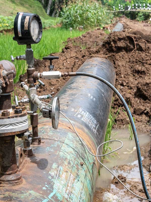 water pressure test, lead detection specialist - Hydrostatic test of the Steel pipeline. Hydrotest For Construction work of Oil Pipeline or Gas pipeline